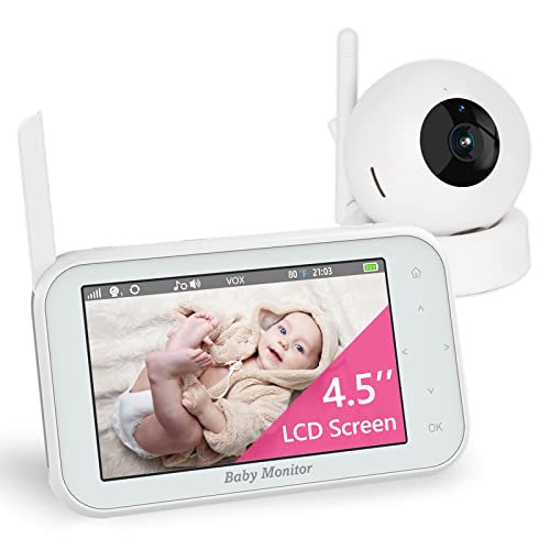 Image of Baby Monitor with Camera and Audio, 4.5 Inch Video Baby Monitor with Remote Control Pan&Tilt &Zoom Camera, Two-Way Talk, Night Vision, VOX Mode, Temperature Monitor, Lullabies, 960ft Long Range