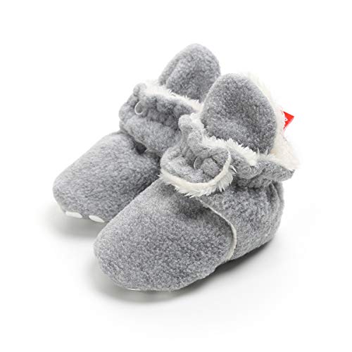 Image of HsdsBebe Unisex Baby Cozie Fleece Lined Booties Non-Slip Soft Sole Infant Winter Warm Socks Shoes