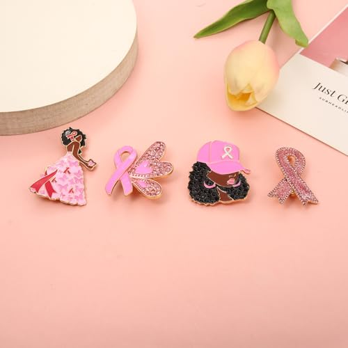 Image of Breast Cancer Awareness Pins Bulk Pink Ribbon Brooches for Women Faith Hope Lapel Pins Breast Cancer Awareness Jewelry Accessories Decorations Charity Public Fundraiser Supplies
