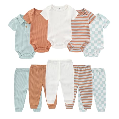 Image of Ruliby Baby Bodysuit and Pant Set Summer Ribbed Mix Match Infant Boy Girl Clothes Outfits