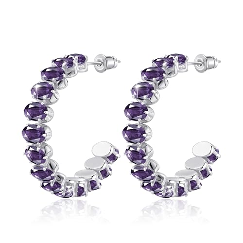 Linawe Pendientes de plata con forma de amatista morada, pendientes de acero inoxidable para mujer, pendientes colgantes de moda, joyas de plata hipoalergénicas