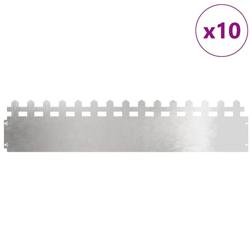 Lot de 10 bordures de pelouse en acier inoxydable Argenté 103 x
