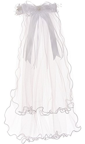 Dreamer P Pearl Rhinestones Accented Flower Crown Tiara Mesh Communion Veil Flower Girl4