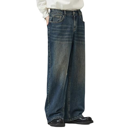 Baggy Jeans for Men Women Elastic Waist Washed Denim Pant Loose Fit Wide Leg Jeans Vintage Hip Hop Pants with Pockets4