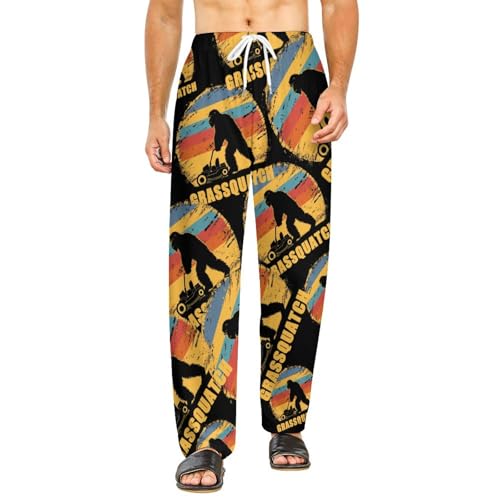 Lawn-Mowing Grassquatch Bigfoot Pajama Pants Long Pj Bottoms Soft Lounge Pants Casual Sleepwear Sleep Pant for Men Women