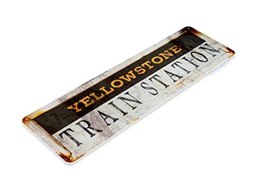 Tinworld Tin Sign: Yellowstone Train Station Rustic Metal Decor Railroad Garage Cave D389