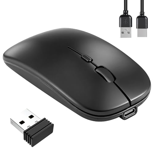 Souris sans Fil Rechargeable, Souris Bluetooth Ordinateur Portable avec BT5.1 et 2.4G Deux Modes, Souris silencieuse sans Fil(800-1200-1600DPI)pour MacBook,...