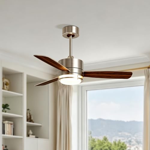 Ventilateur de plafond moderne télécommande réversible 6 vitesses pales bois