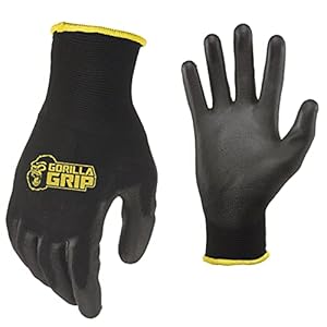 Gorilla Grip Gloves, Max Grip, All Purpose Work Gloves, Slip Resistant, Nylon Shell, Medium, 15 Pairs, Black