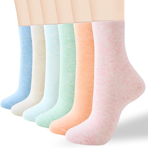 Image of ATBITER Women's Thin Cotton Crew Socks - Soft Above Ankle Bootie Casual Dress Socks 6-Pairs