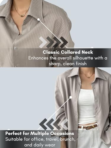 Image of GRECIILOOKS Striped Shirt for Women | Korean Style Full Sleeve Oversized Button Down Shirts | Tops for Women | Shirt for Woman | Plus Size Top for Office & Casual Outfit