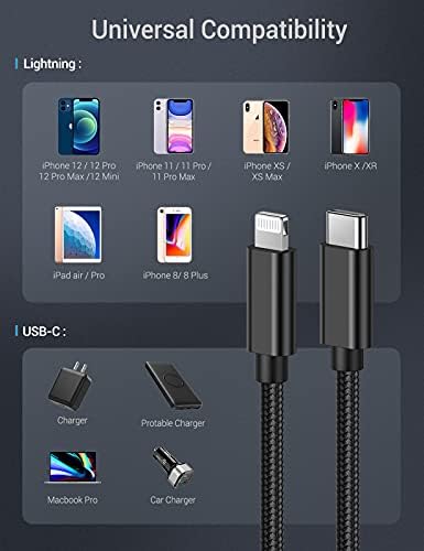 Ulinek USB C to Lightning Cable, MFi Certified 1M+2M+3M Fast Charging iPhone Charger Cable Nylon Braided, PD Lightning Type C Cord Compatible with iPhone 11 12 Pro Max XR X 8 Plus 8 iPad Pro, Black