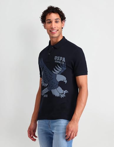 Image of U.S. Polo ASSN. Brand Printed Slim Fit Polo T Shirts for Men - 100% Cotton, Half Sleeves Mens Tshirt
