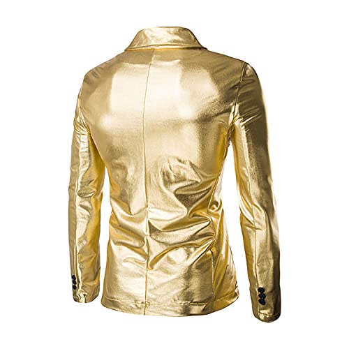 Men's 2 Pieces Shiny Suit Night Club Metallic Moto Style Blazer Suits 2 Button Tuxedo Party Disco Jacket And Pants Sets (Golden,Large)4