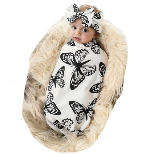 Image of Galabloomer Receiving Blanket Headband Set Flower Print Baby Swaddle Receiving Blankets