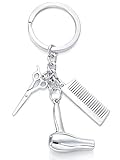 DEIMODRA Portachiavi Parrucchiere con Forbici Pettine e Fon Asciugacapelli – Portachiavi Metallo a Tema Hair Stylist per Parrucchieri e Barberi, Idea Regalo per Apertura Salone