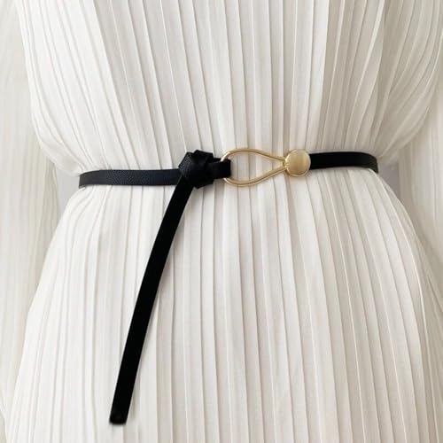 Decorative Casual PU Thin Belt Dress Belt Women Belt Knotted Belt(Black)