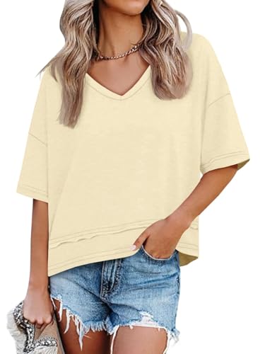 Image of UNCLECAT Womens V Neck T Shirts Summer Trendy Loose Fit Casual Tops Tees