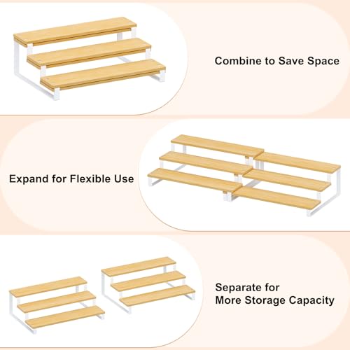 Expandable Can Organizer for Pantry, 3-Tier Adjustable Bamboo & Iron Can Rack for Cabinets, Easy-Access Storage for Canned Goods, Holds Up to 30 Soda & Soup Cans, White by NuoyuanShen - Image 4