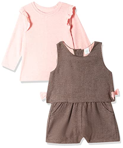 Image of miniklub Baby Full Sleeve Round Neck Knit Dungaree Set, (Brown)