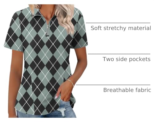 Image of LOMON Womens Golf Polo Shirt Summer Short Sleeve Quarter Zip Outfit