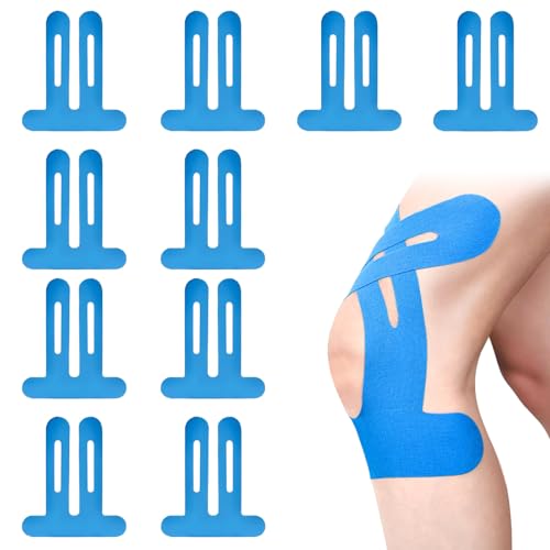 Tape de Kinesiologie pour Genou, Lot de 10 Bandes de Kinésiologie PreCut, Bande de Kinésiologie de Sport, Bleu Strap Sport de Sans Coupure, Doux pour la Peau avec un Confort Optimal, Pour le Sport
