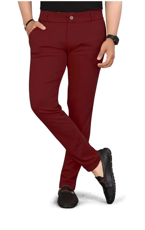 Image of VIJETA Garments for Men Lycra Blend Formal Trousers ? Smart Fit Office Wear Pants with Elastic Waistband & Zip Fly