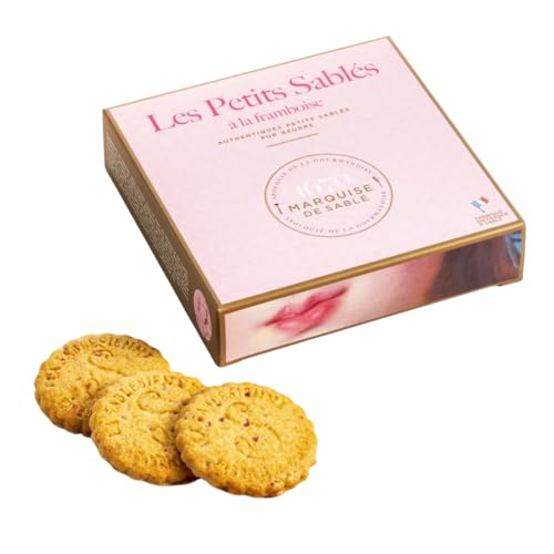 Marquise de Sablé | Galletas de mantequilla de mantequilla con pepitas de frambuesa | Caja de regalo de 100 g | Receta francesa original de 1670 | Selección 18 Carati