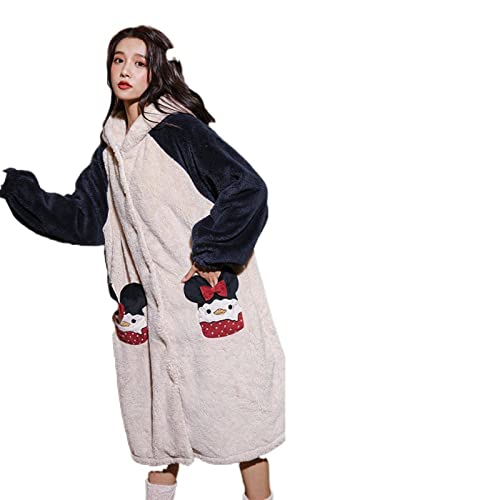 Mbeta Flannel Hooded Nightgown Thickened Pajamas Women's Winter Sweet Cute Coral Fleece Cardigan Can Go Out Home Wear #TOP1
