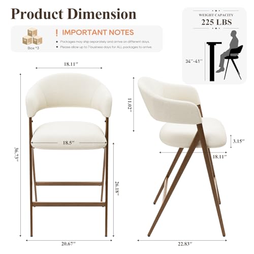 Image of Bar Stools Set of 6, Counter Height BarStools with Back, Modern Upholstered Island Stools with Metal Legs for Kitchen Counter, Dining Room, Beige