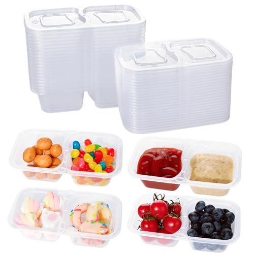 Surflyee 20 Piezas Tarros de Plastico con Tapa Pequeños, 200ML Reutilizables Recipientes Pequeños con Tapa, Vasos para Salsas, Indicado para Salsas Snacks, Microondas Frigorífico Seguro (Transparente)