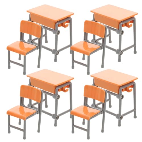 Veemoon Dollhouse School Furniture, Miniature Plastic Classroom Desk Ddoll School Supplies Mini Desk Model Dollhouse Table Chair Set Realistic...