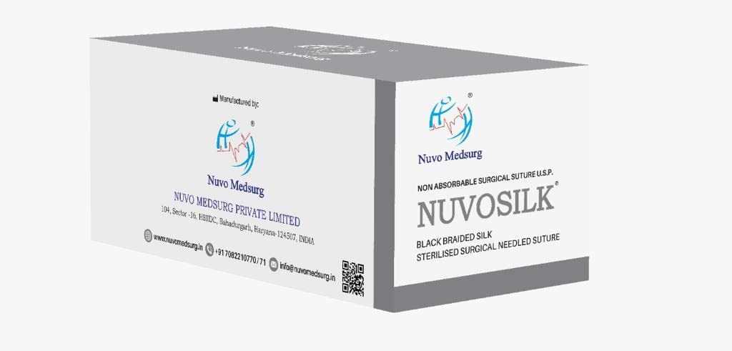 NUVOSILK Black Braided Coated Silk Pre- Cut Sutures (Code No NM213) - Pack of 12 Foils