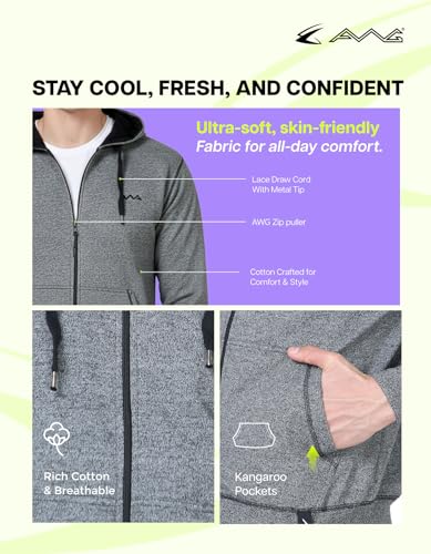 Image of AWG ALL WEATHER GEAR Hoodies for Men | Men's Solid Hooded Sweatshirt | Winter Wear | Pullover | Jackets for Men Stylish | Zipper Hooded Sweatshirt
