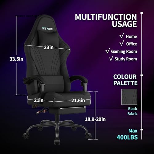 Gaming Chair, Big and Tall Gaming Chairs for Adults with Footrest and Lumbar Support, Comfortable Ergonomic Fabric Computer Chair 400 lbs, 360° Swivel, Height Adjustable Video Gamer Chair, Silla Gamer - Image 4