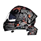 Smilfree Bluetooth Cascos Modulares, Cascos Integrales, Abatible ECE Homologado, Casco Modular Integrado con Visera Solar Doble,Forro Extraíble, para Mujeres Y Hombres 57~64CM