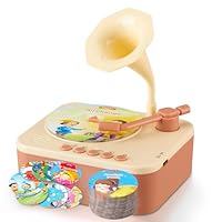 Gnawiew Toddler Gramophone Toy - Music Box Recorder Player For Kids Includes 96 Switchable Recordsm, Educational Children's Phonograph- Sensory Toys Age 3-6 Years(Brown)
