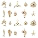 SUNNYCLUE 1 Boîte 20 Pcs 10 Styles Réel Plaqué Or 18K Thème Océan Charmes Pendentifs Animaux de la Mer Coquille Étoile de Mer Dauphin Poisson Tortue Balances en Vrac pour DIY Boucle d'oreille Collier