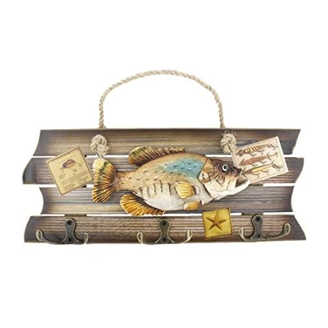 12-inch Wood Decorative Trout Fish Welcome Sign Hanging Plaque with 3 Hooks,for Garden and Wall Decor Cover