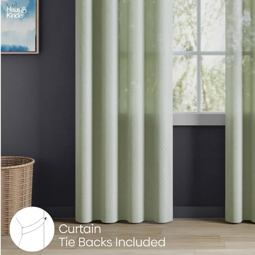 Image of haus & kinder Jacquard Sheer Door Curtains 7 Feet Long Pack of 2 Door Curtains, 7 Feet Curtains for Door, (Abstract Geometric Design, Sage Ripple Ice Blue, 114x213cm)