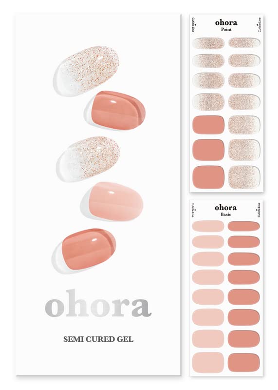 ohora Semi Cured Gel Nail Strips (N Lovesome), Red, Solid, 30 Pcs for 2 Cycles, UV Lamp Compatible, Salon-Quality