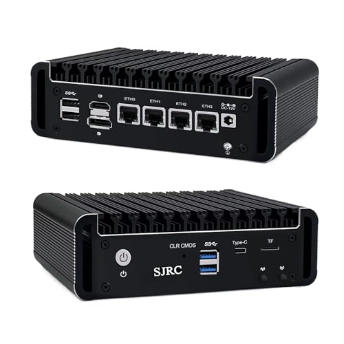 SJRC Fanless Mini PC 4X i226 V 2.5GbE LAN, N5105 Firewall Appliance Support OPNsense, Micro PC for Home/Office, Triple 4K HD/DP/USB C, AES NI, TF Slot, Barebone (No RAM/SSD/OS)