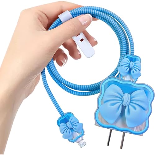 Image of Like Star Charger Protection Cover 4 in 1, Compatible for iPhone Charger only 18W & 20W, Spiral Cable Protector for Charging Cable, Charger Protector with 3D Design
