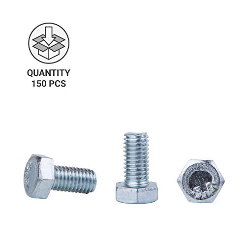 (150 Stück) DIN 933 Stahl Sechskantschrauben M8 x 16 mm, Sechskantschrauben Vollgewinde, Sechskantkopf (150, M8 x 16 mm)