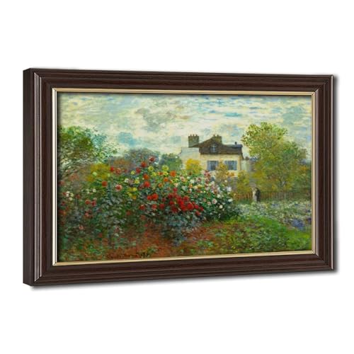 Impression sur toile Claude Monet Jardin à Argenteuil - Décoration murale avec cadre 50x76 cm