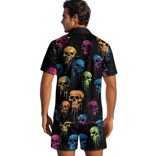 Men's Sleepwear Set Button Down Front Short Sleeve Sleep Shirt and Shorts with Pockets Lightweight Pajama Set2