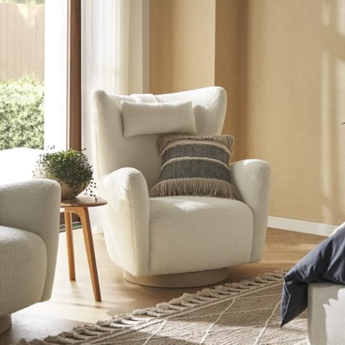 KIBONCY Silla giratoria con Respaldo de Orejas, sillón tapizado de Forro Polar de Peluche, sofá Individual con Respaldo Alto for Dormitorio y Sala de Estar(A)