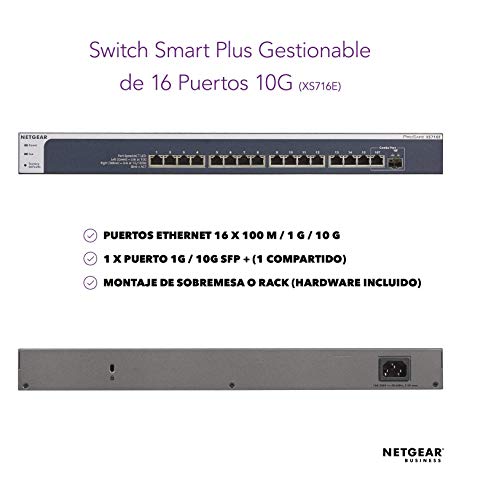 Netgear-XS716E-100NES-Switch-ProSAFE-gestionable-16-puertos-Smart-Plus-10GbE-con-1-puerto-SFP