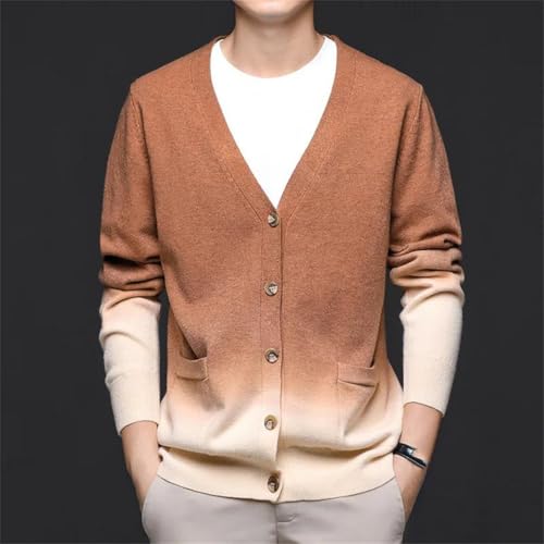 Men's Gradient Color Knit Cardigan Korean Style Slim Fit V-Neck Long Sleeve Casual Button Down Knitted Sweater2