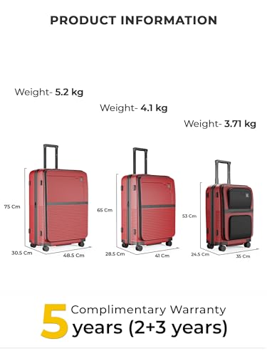 Image of EUME Aerotop Checkin Trolley Bag Medium | Space Saving Top Open Suitcase | Expandable Hardshell Polycarbonate Luggage | TSA Lock, Anti Theft Zipper, Super Silent Wheels | 78L Carmine Red